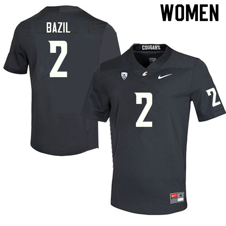 Women #2 Jouvensly Bazil Washington State Cougars College Football Jerseys Sale-Charcoal